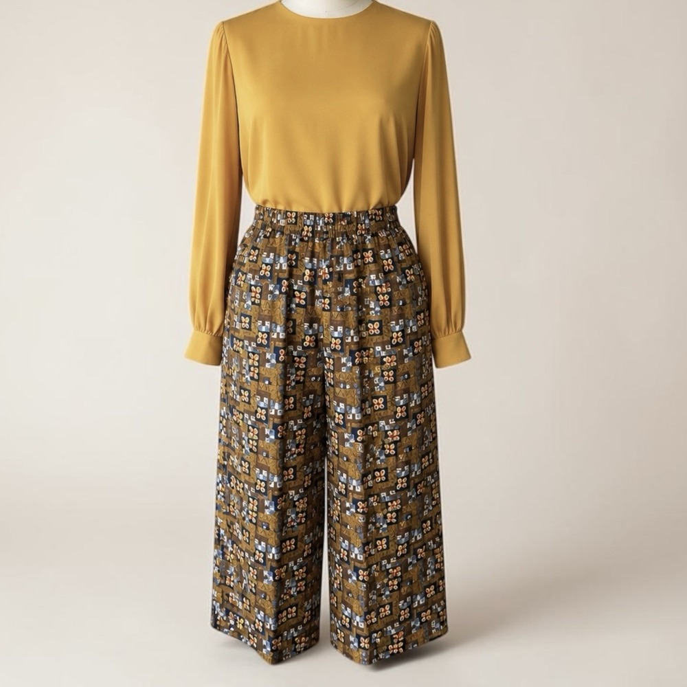 Vintage LIHLI NY 3 Pc Silk Outfit Yellow Blouse Skirt Pants Set 16